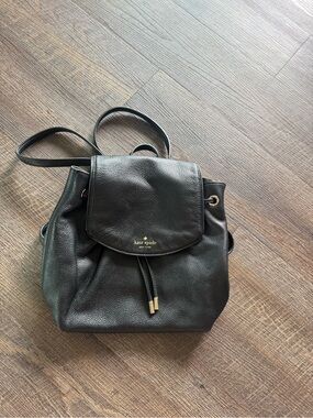 kate spade Black Mulberry Leather Drawstring Backpack with Gold Hardware